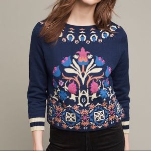 Anthropologie Floral Intarsia Sweatshirt